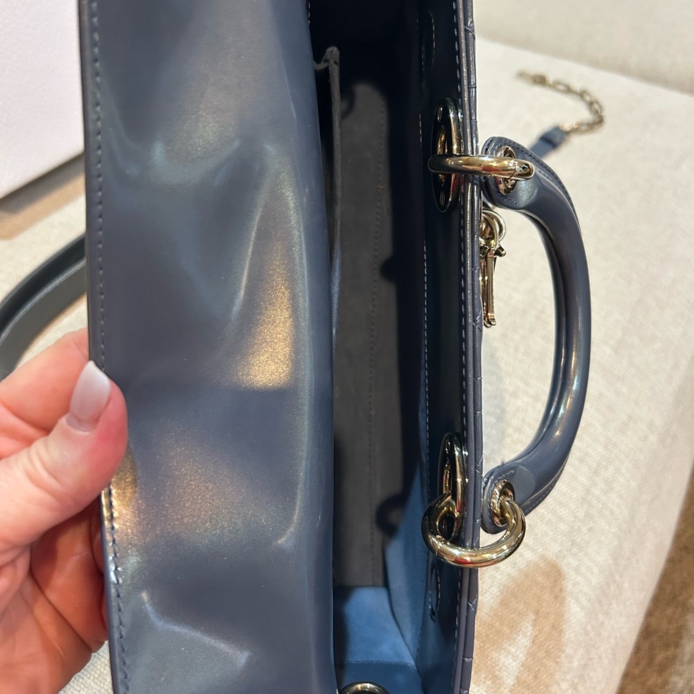 Dior Patent Quilted Crossbody Bag in iridescent blue with Gold Hardware - Picture 10 of 12